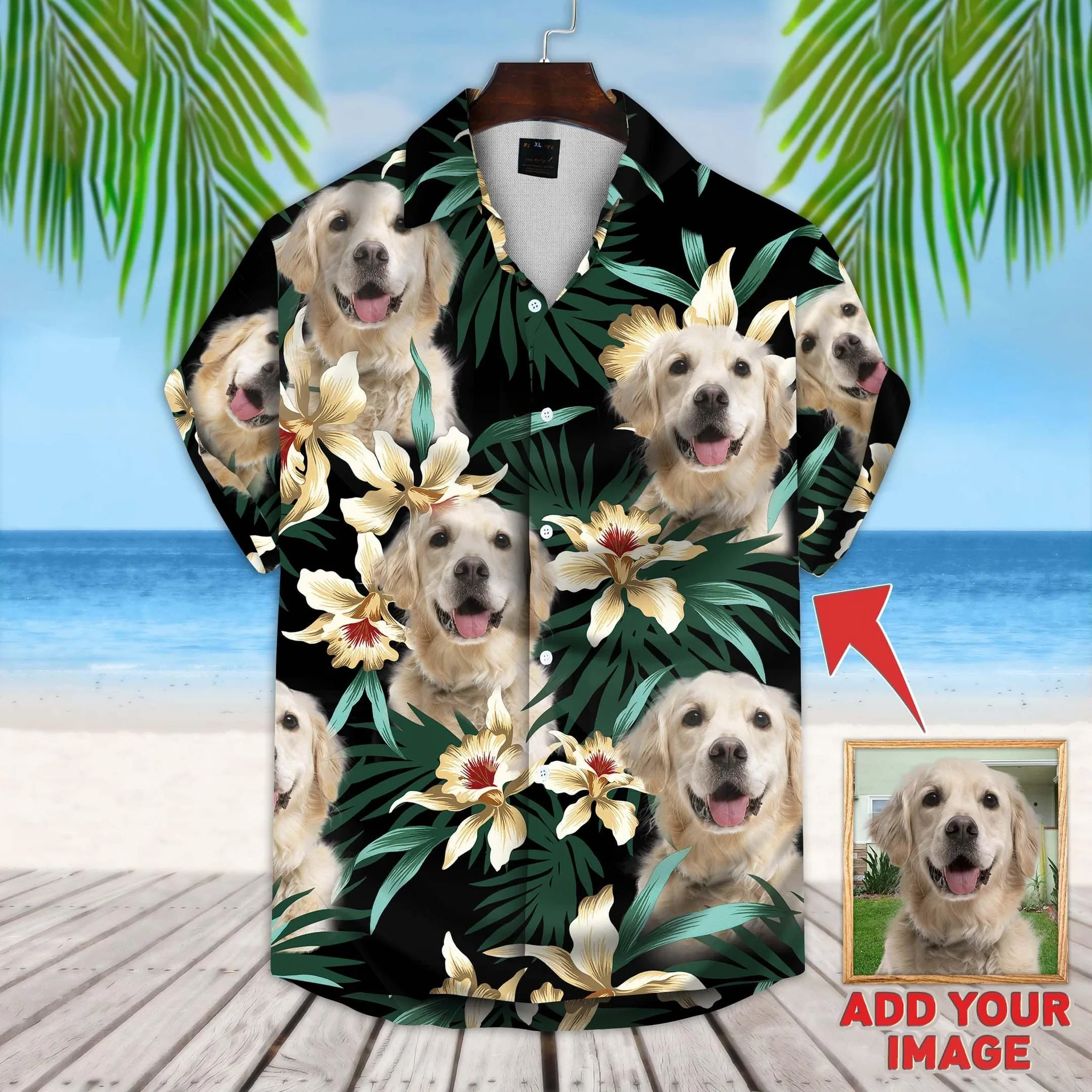Custom Photo Dog Floral Red Hawaii Shirt, Dog Flowers Pattern Trendy Hawaiian Shirt, Dog Hawaii Shirt For Men, Women