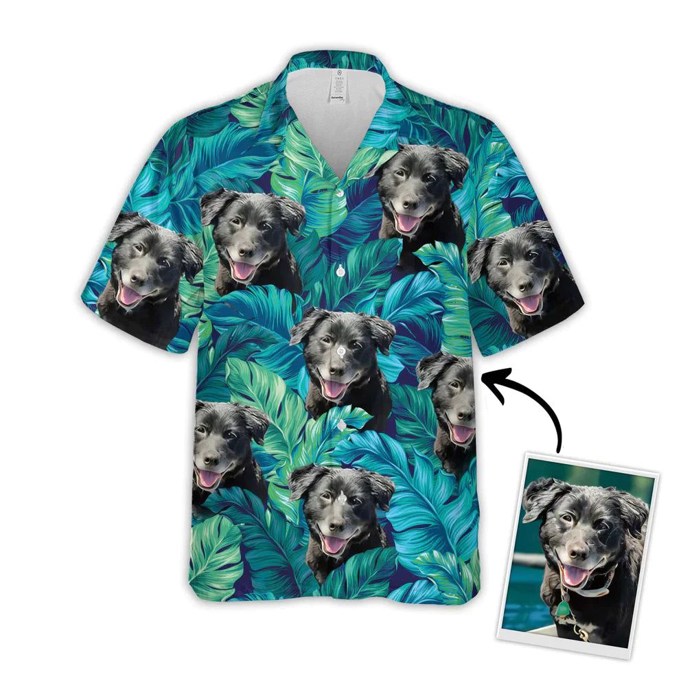 Custom Photo Dog Floral Summer With Palm Trees Pattern Hawaiian Shirt