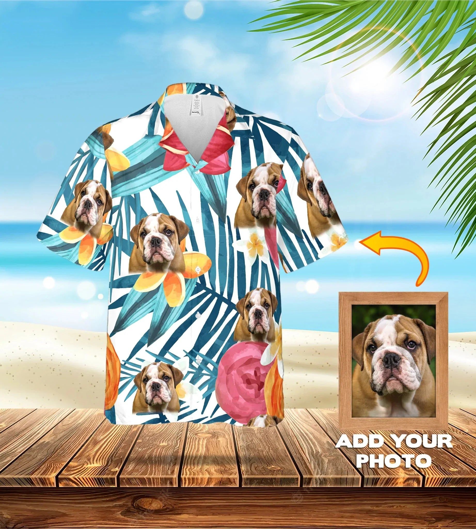 Custom Photo Dog Floral White Hawaiian Shir Custom Photo Dog Floral White Hawaiian Shir