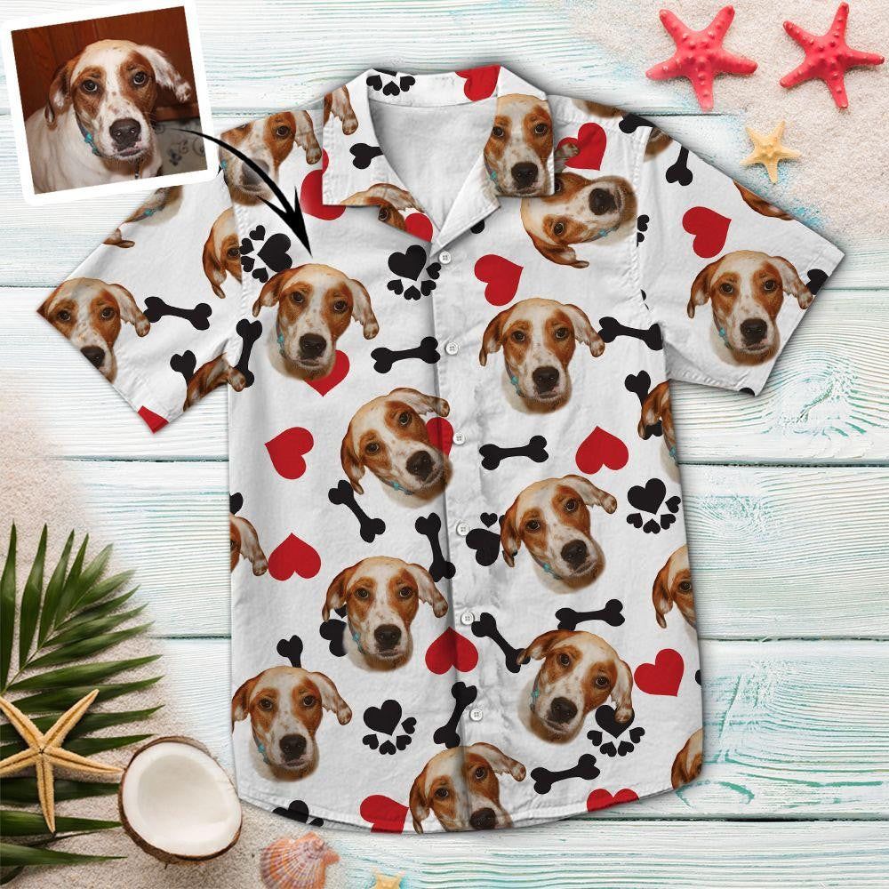 Custom Photo Dog Heart And Bone Hawaiian Shirt