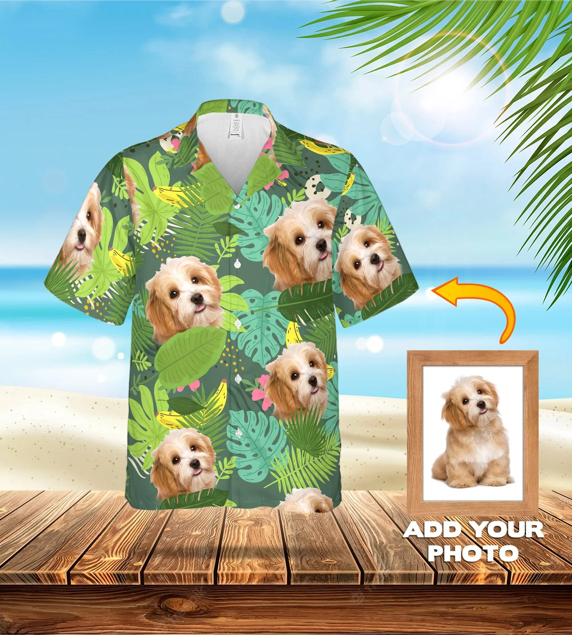 Custom Photo Dog Palm Blue Hawaii Shirt, Dog Flowers Pattern Short-Sleeve Trendy Hawaiian Shirt, Hawaii Shirt For Men And Women