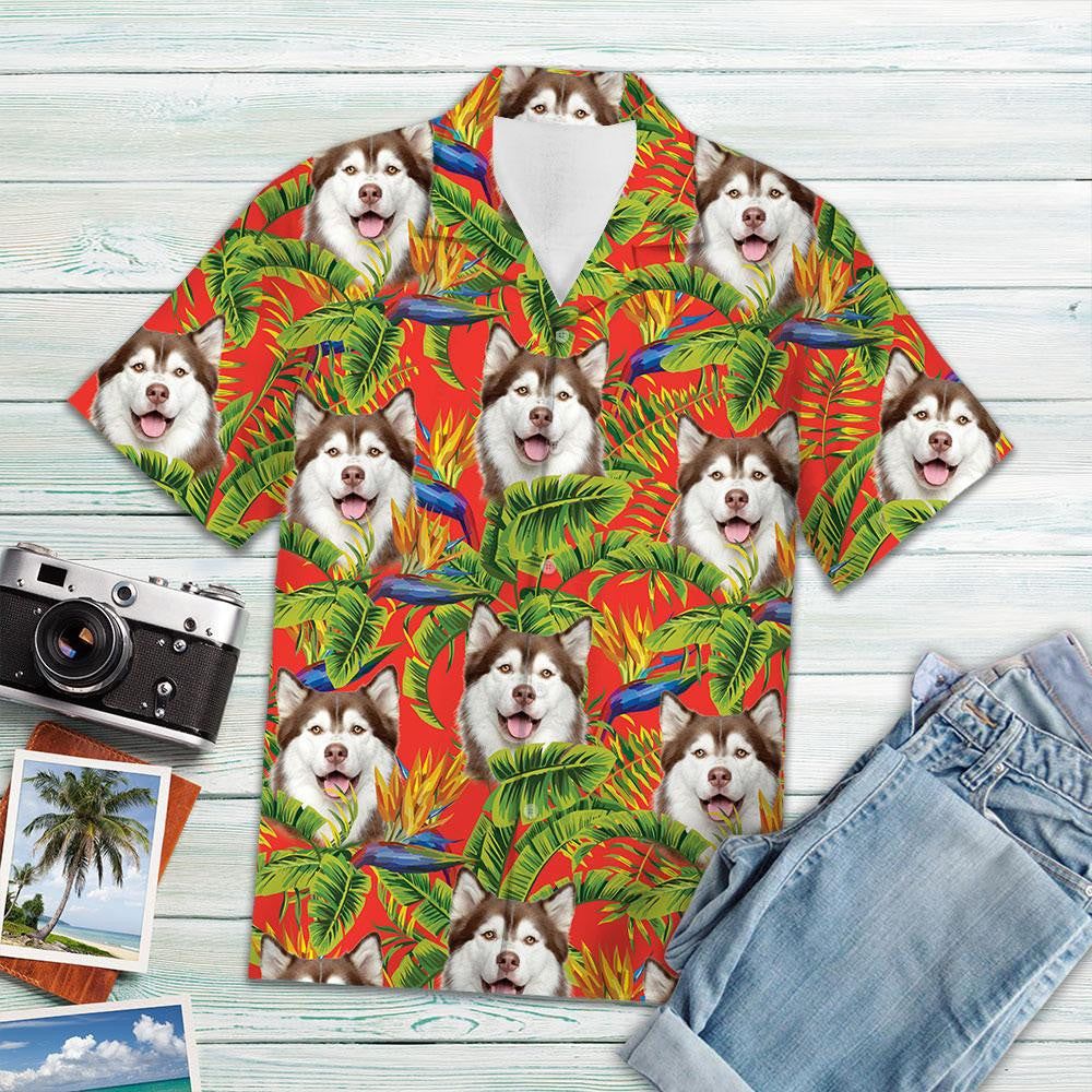 Custom Photo Dog Red Tropical Hawaiian Shirt