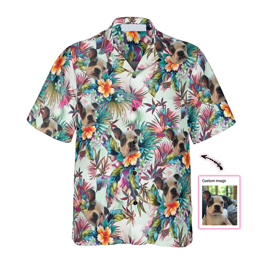 Custom Photo Dog With Tropical Flowers Custom Trendy Hawaiian Shirt