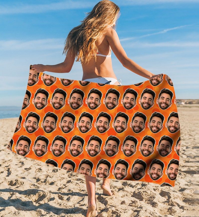 Custom Photo Face Personalized Beach Towels Funny Selfie Unique Gift