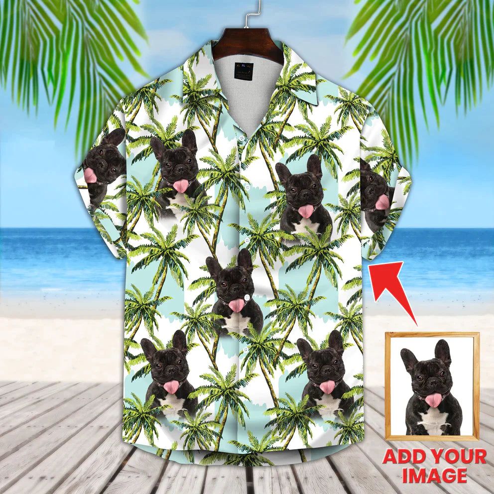 Custom Photo Floral Summer With Palm Trees Pattern Hawaiian Shirt