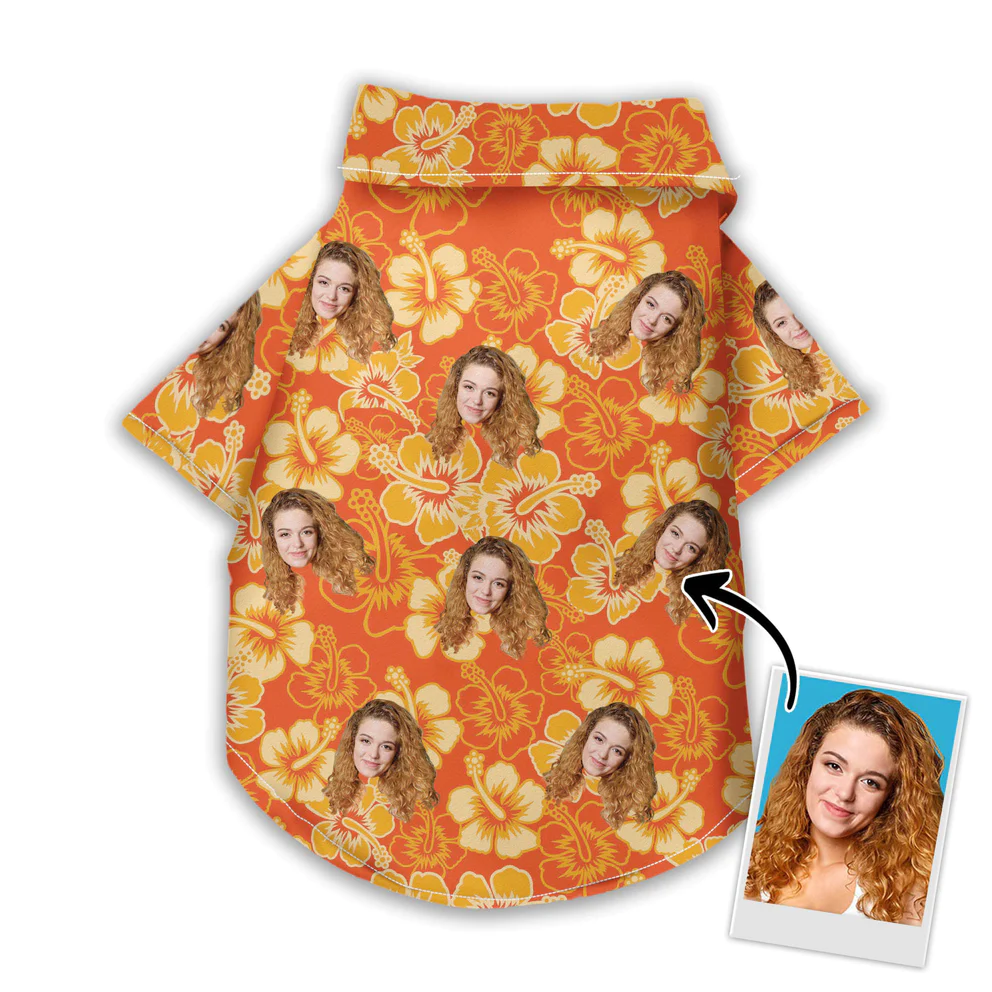 Custom Photo Flowers Orange Pattern Personalized Hawaiian Shirt For Pet Custom Photo Flowers Orange Pattern Personalized Hawaiian Shirt For Pet