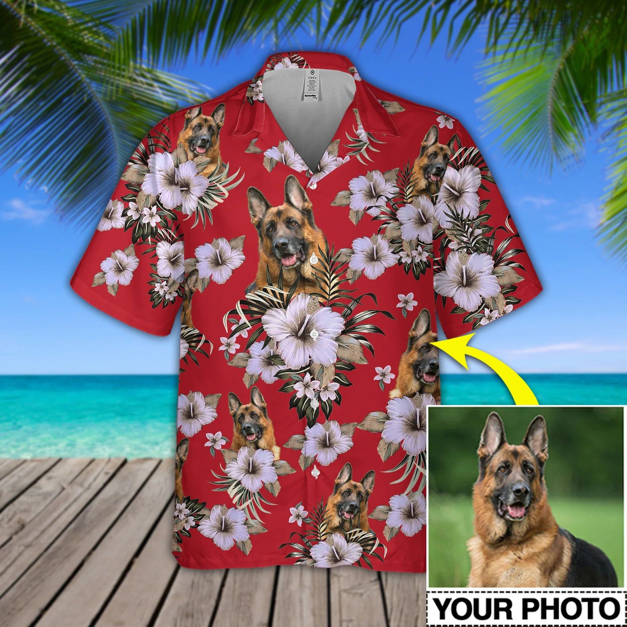 Custom Photo Funny Dog Red Hawaiian Shirt