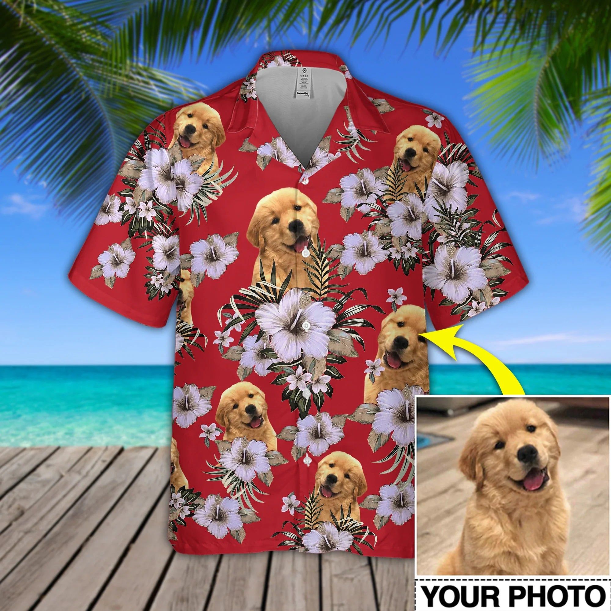 Custom Photo Funny Dog Red Hawaiian Shirt
