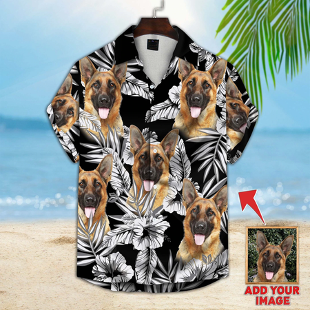 Custom Photo German Shepherd Flower Hawaiian Shirt