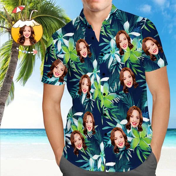 Custom Photo Hibiscus Red All Over Printed 3D Hawaiian Shirt