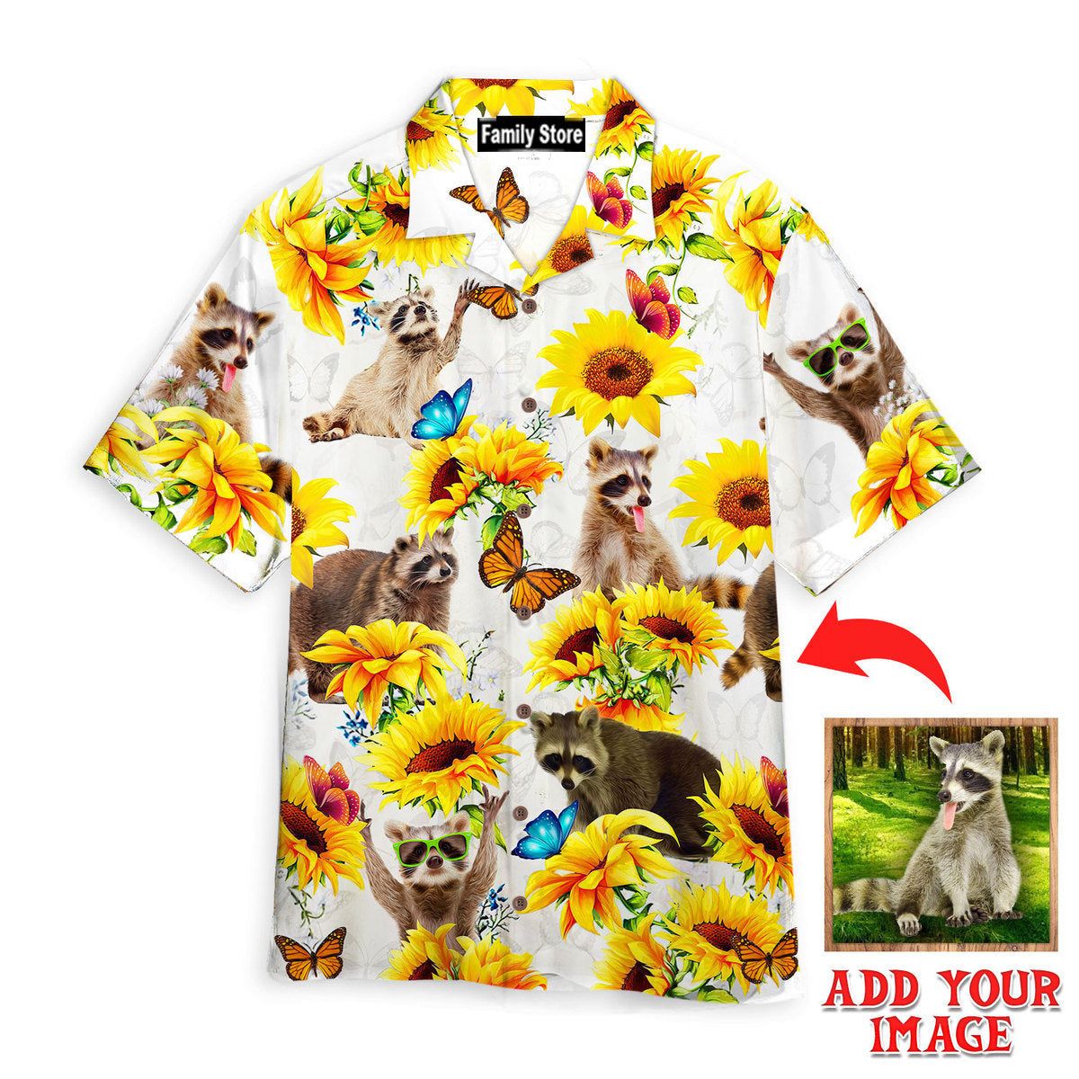 Custom Photo Raccoon Lovers Sunflower Custom Hawaiian Shirt