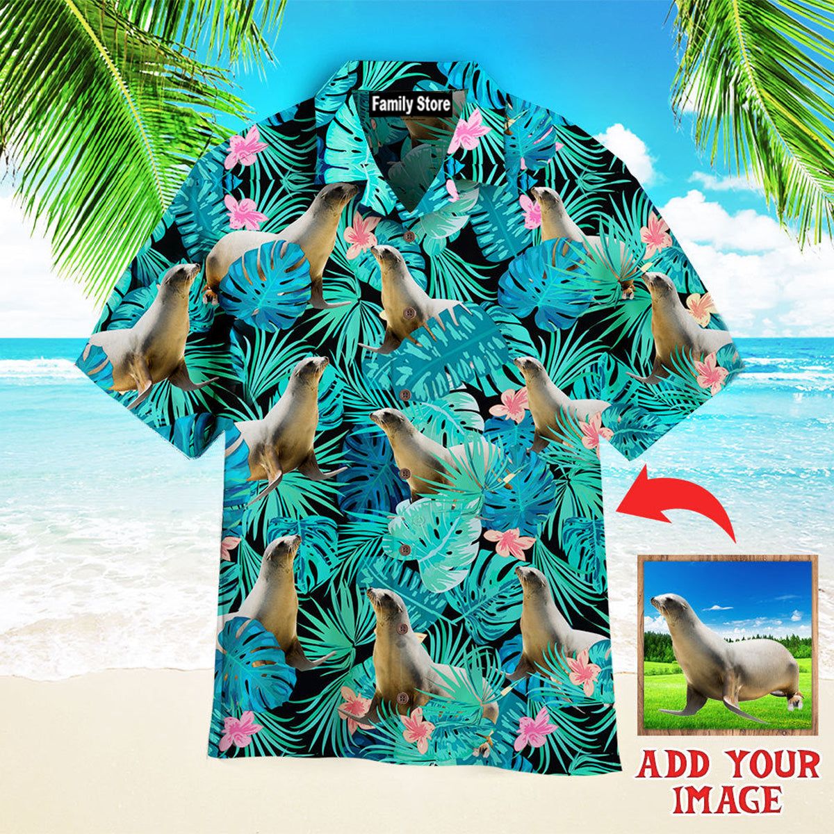 Custom Photo Seal Tropical Custom Hawaiian Shirt