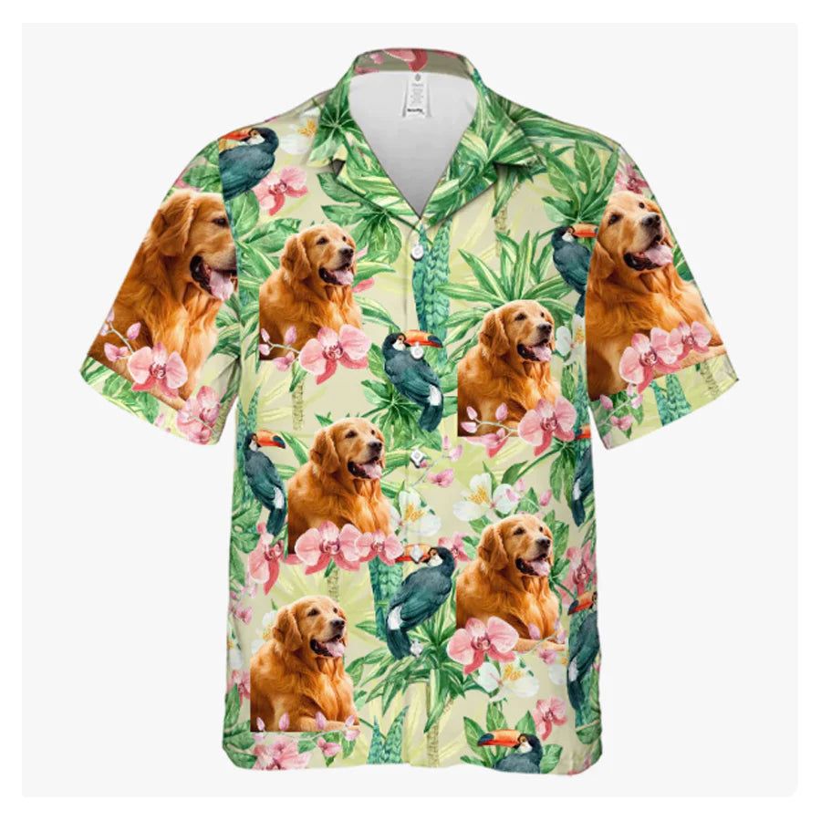 Custom Photo Tropical Bird Flower Pattern Hawaiian Shirt Custom Photo Tropical Bird Flower Pattern Hawaiian Shirt