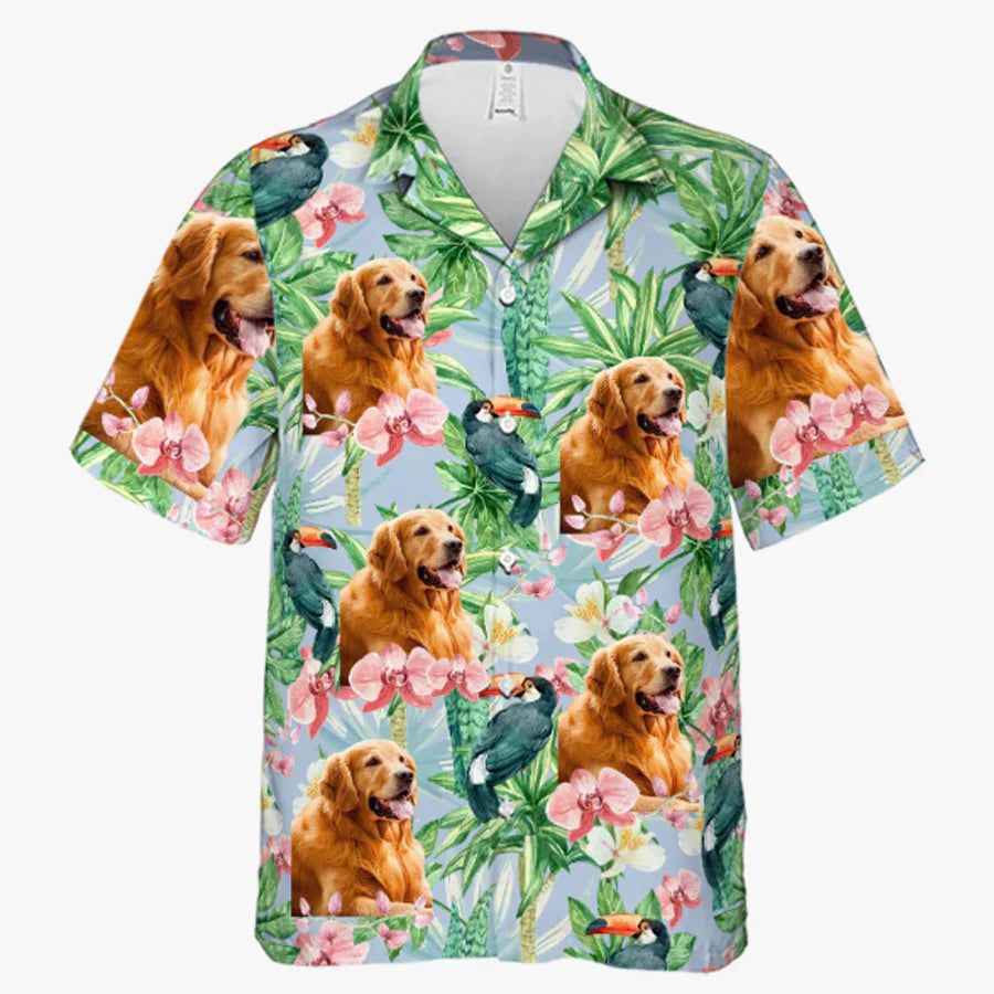 Custom Photo Tropical Bird Flower Pattern Hawaiian Shirt