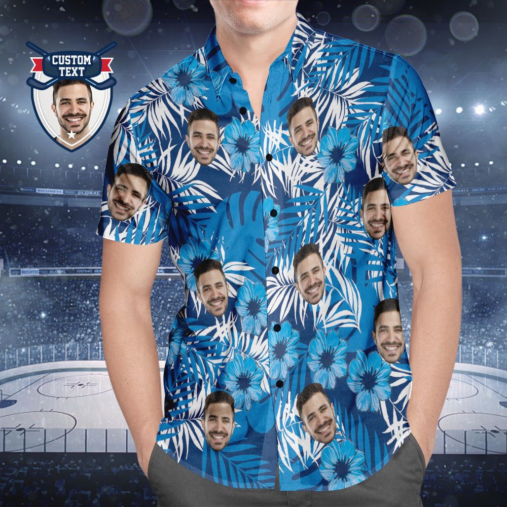 Custom Printed Hawaiian Shirt For Fans Personalized Face And Text Hawaiian Shirt Gift For Fans – Flowers And Leaves Design