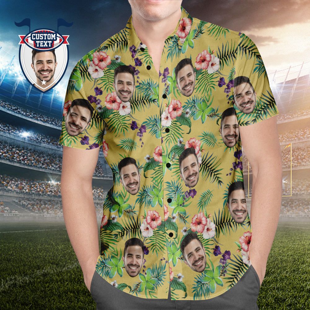Custom Printed Hawaiian Shirt For Fans Personalized Face And Text Hawaiian Shirt Gift For Fans – Leaves & Flowers