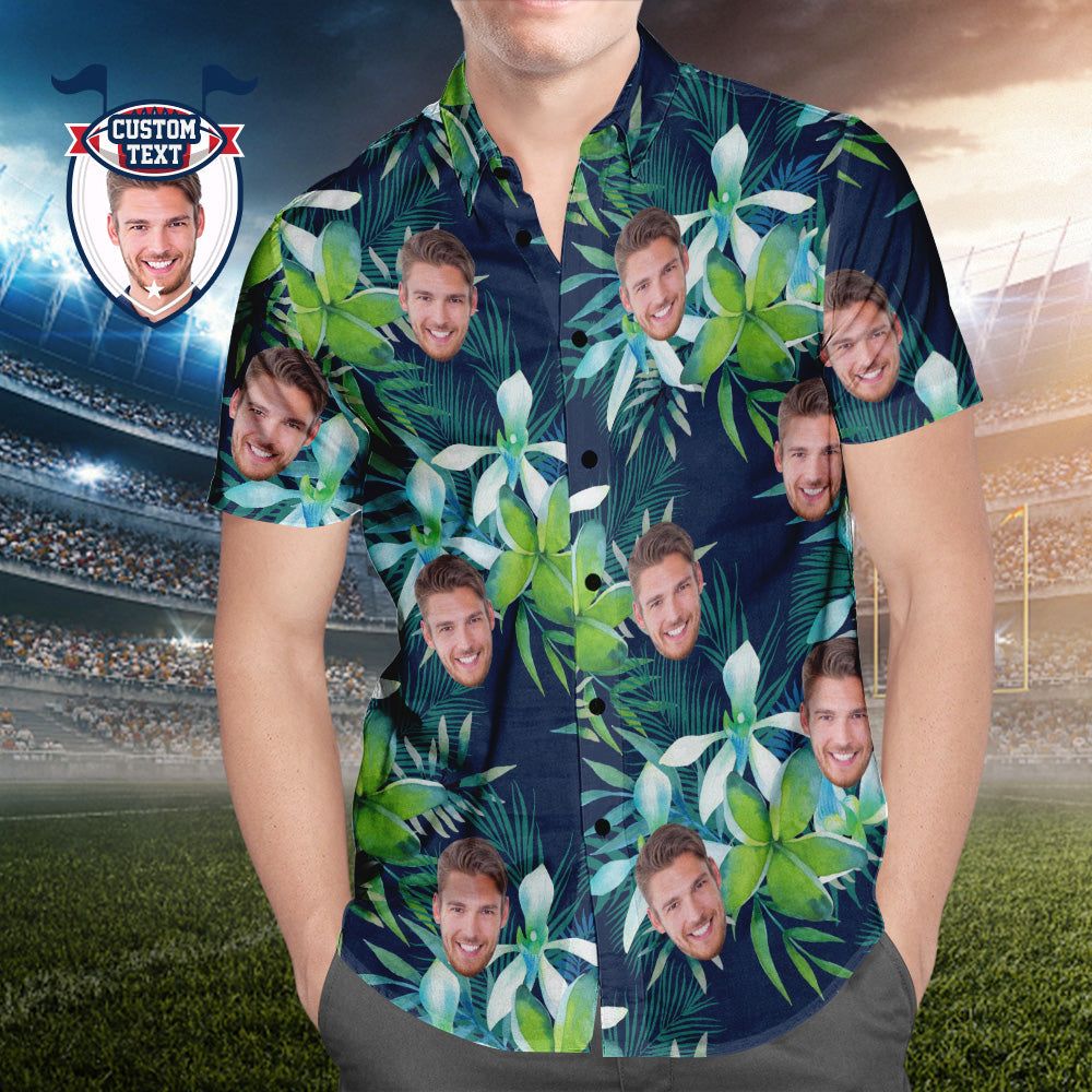 Custom Printed Hawaiian Shirt For Fans Personalized Face And Text Hawaiian Shirt Gift For Fans – Leaves & Petal