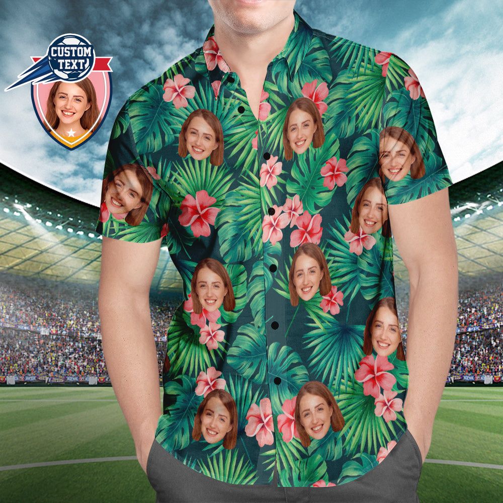 Custom Printed Hawaiian Shirt For Fans Personalized Face And Text Hawaiian Shirt Gift For Fans – Red Flowers Design