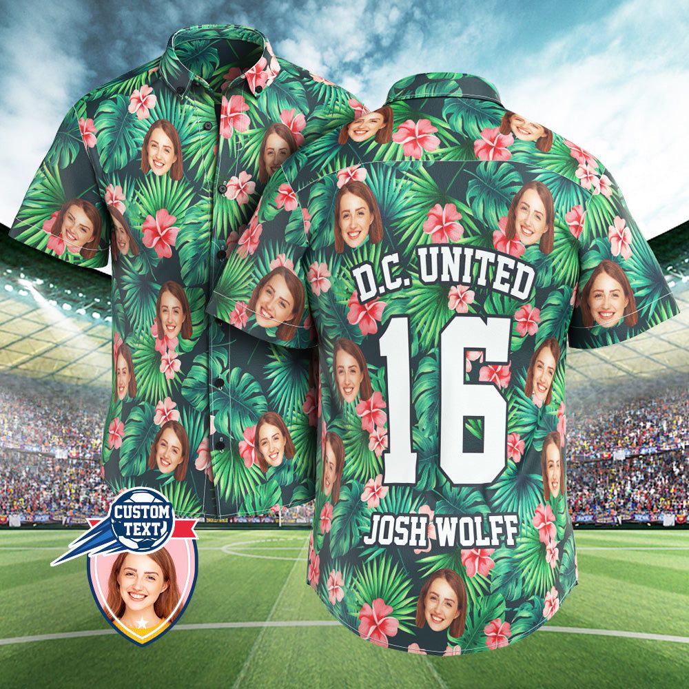 Custom Printed Hawaiian Shirt For Fans Personalized Face And Text Hawaiian Shirt Gift For Fans – Red Flowers Design