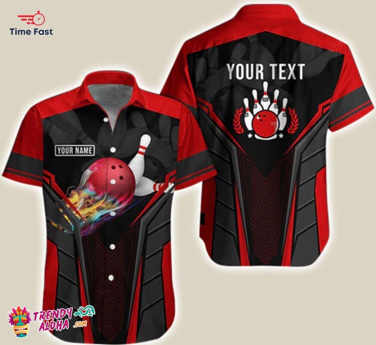 Custom Red Black Bowling Team Hawaiian Shirt Unisex Sizes S to 5XL