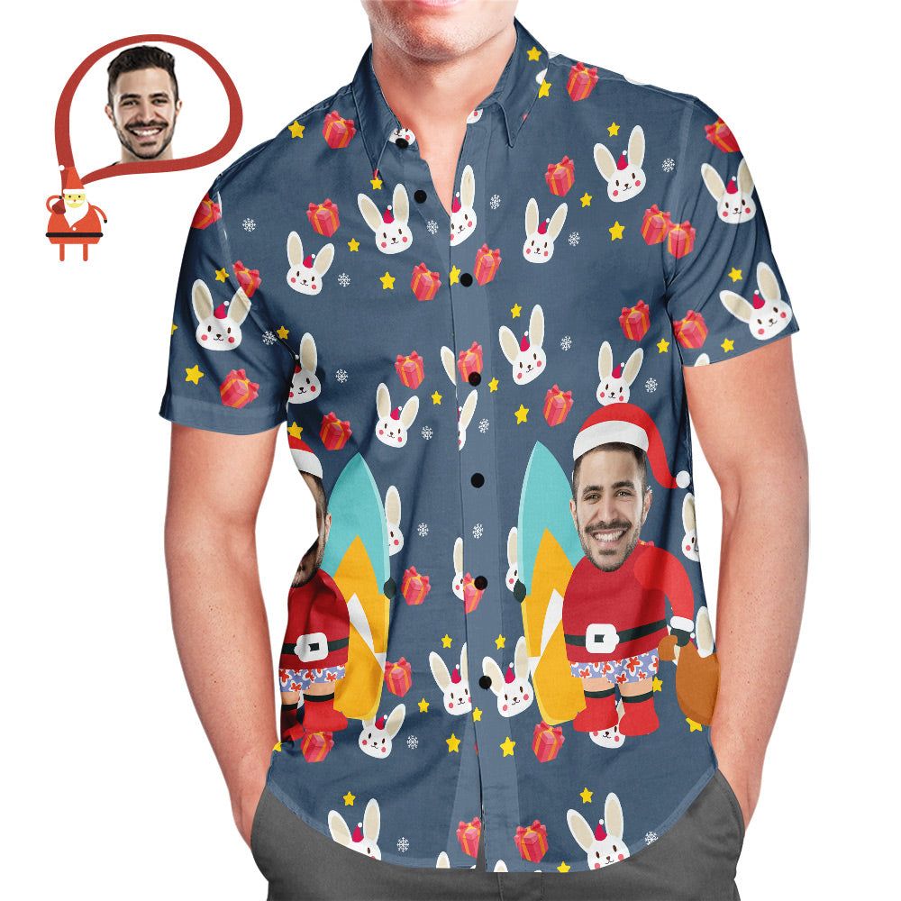 Custom Santa’s Face All Over Print Christmas Hawaiian Shirt Christmas Gift For Him