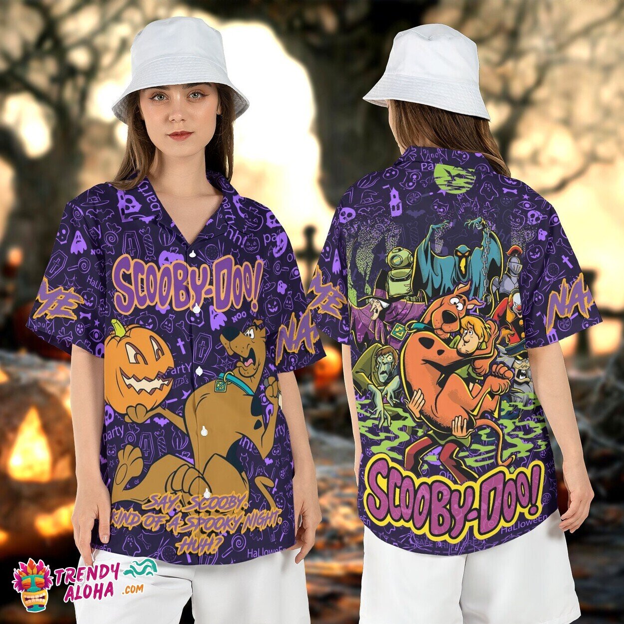 Custom Scooby Doo Spooky Halloween Night Cartoon Hawaiian Tee