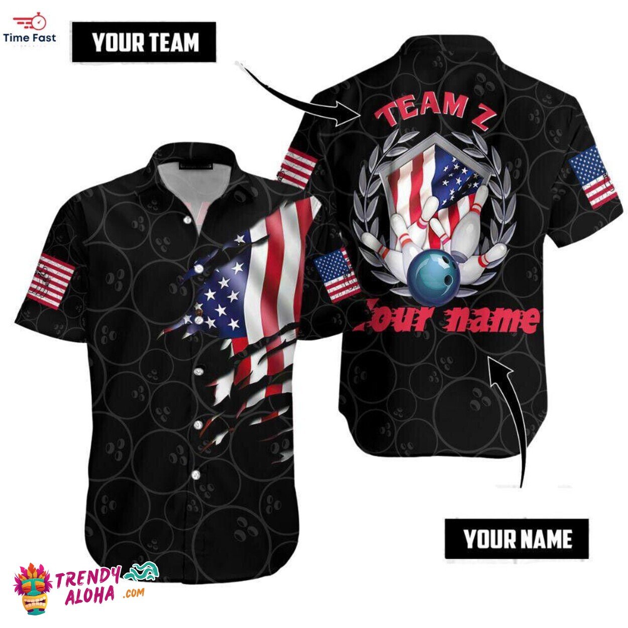 Custom Text American Flag Bowling Team Hawaiian Shirt Unisex Fit