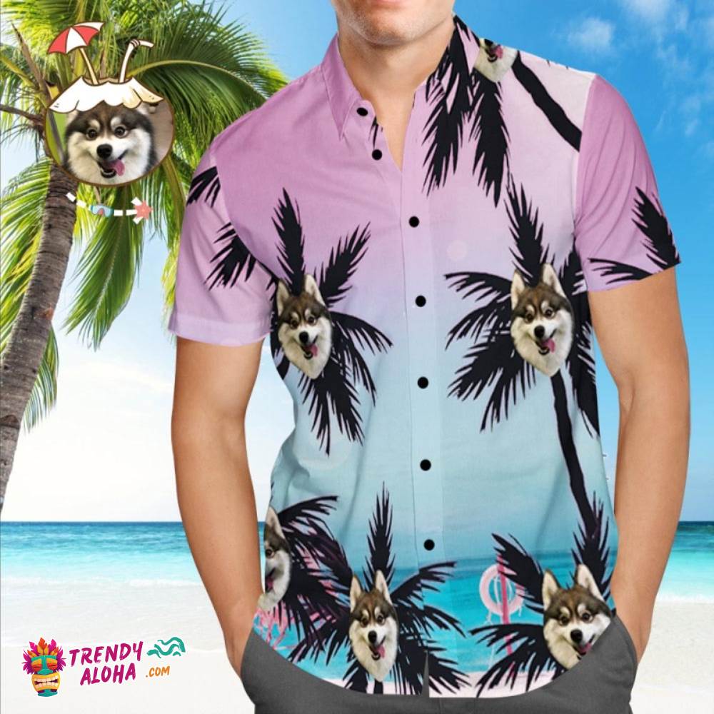 Custom Trendy Aloha Hawaiian Shirt Custom Face Trendy Aloha Hawaiian Shirt Coconut Trees Button Down Shirts
