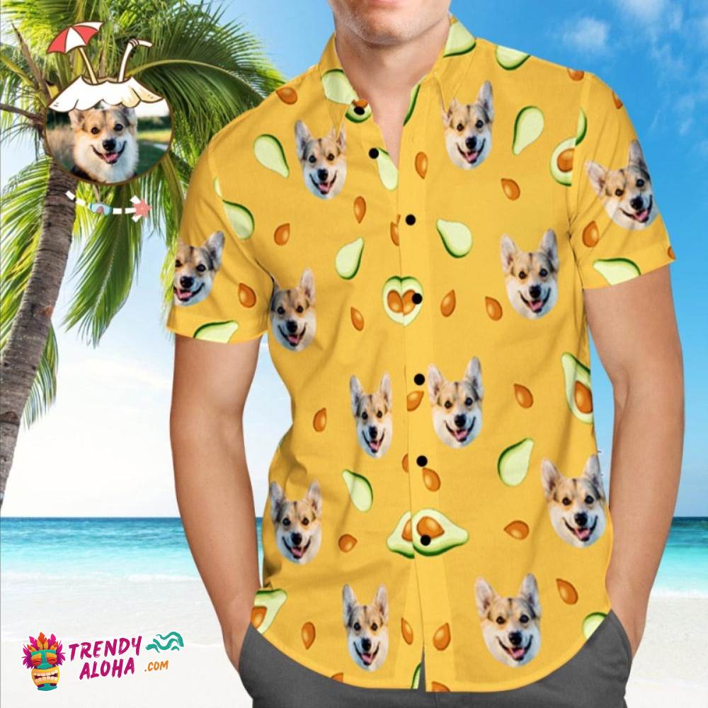 Custom Trendy Aloha Hawaiian Shirt With Dog On It Personalized Trendy Aloha Hawaiian Shirt Avocado Beach Shirt