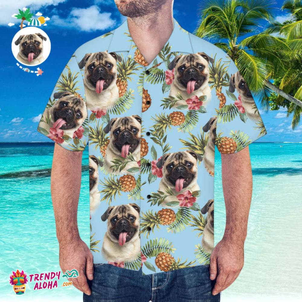 Custom Trendy Aloha Hawaiian Shirt With Husband Face Pineapple Pattern Trendy Aloha Hawaiian Shirt For Beach