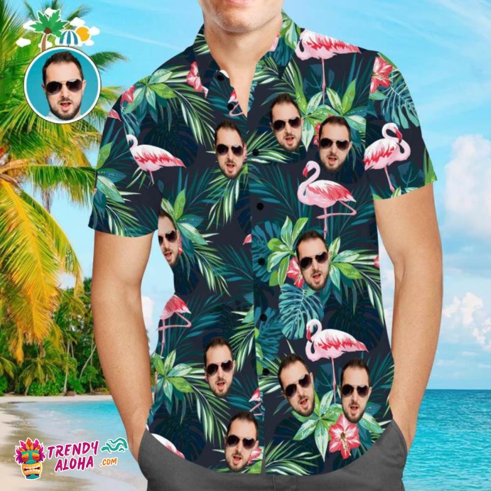 Custom Trendy Aloha Hawaiian Shirts Colorful Flamingo Aloha Beach Shirt For Men