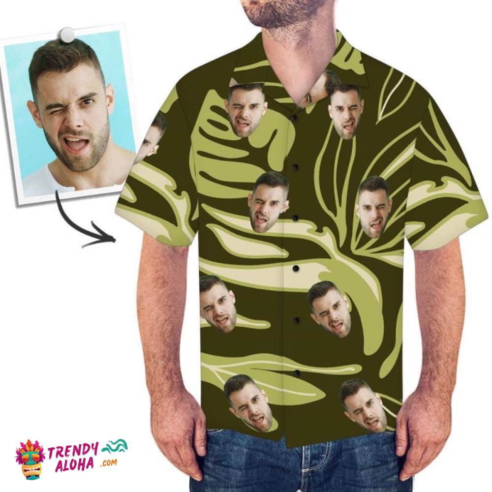 Custom Trendy Aloha Hawaiian Shirts Creativity Leaves Personalized Aloha Beach Shirt For Men