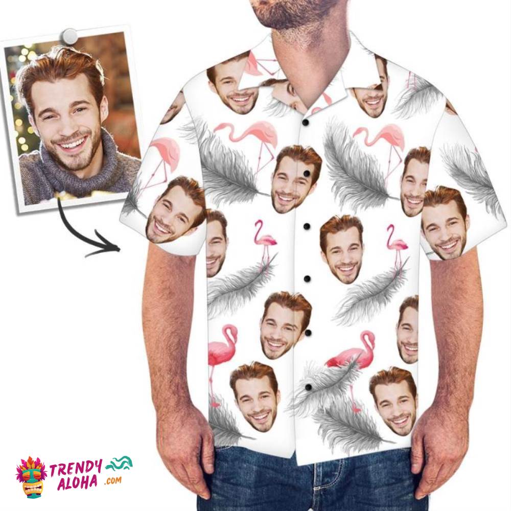 Custom Trendy Aloha Hawaiian Shirts Flamingo & Feather Aloha Beach Shirt For Men