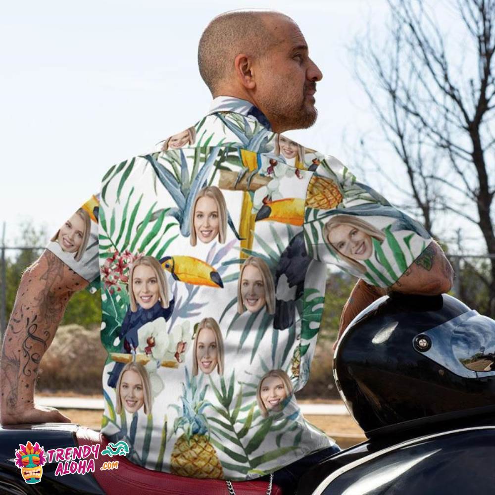 Custom Trendy Aloha Hawaiian Shirts Funny Bird Design Aloha Beach Shirt For Men