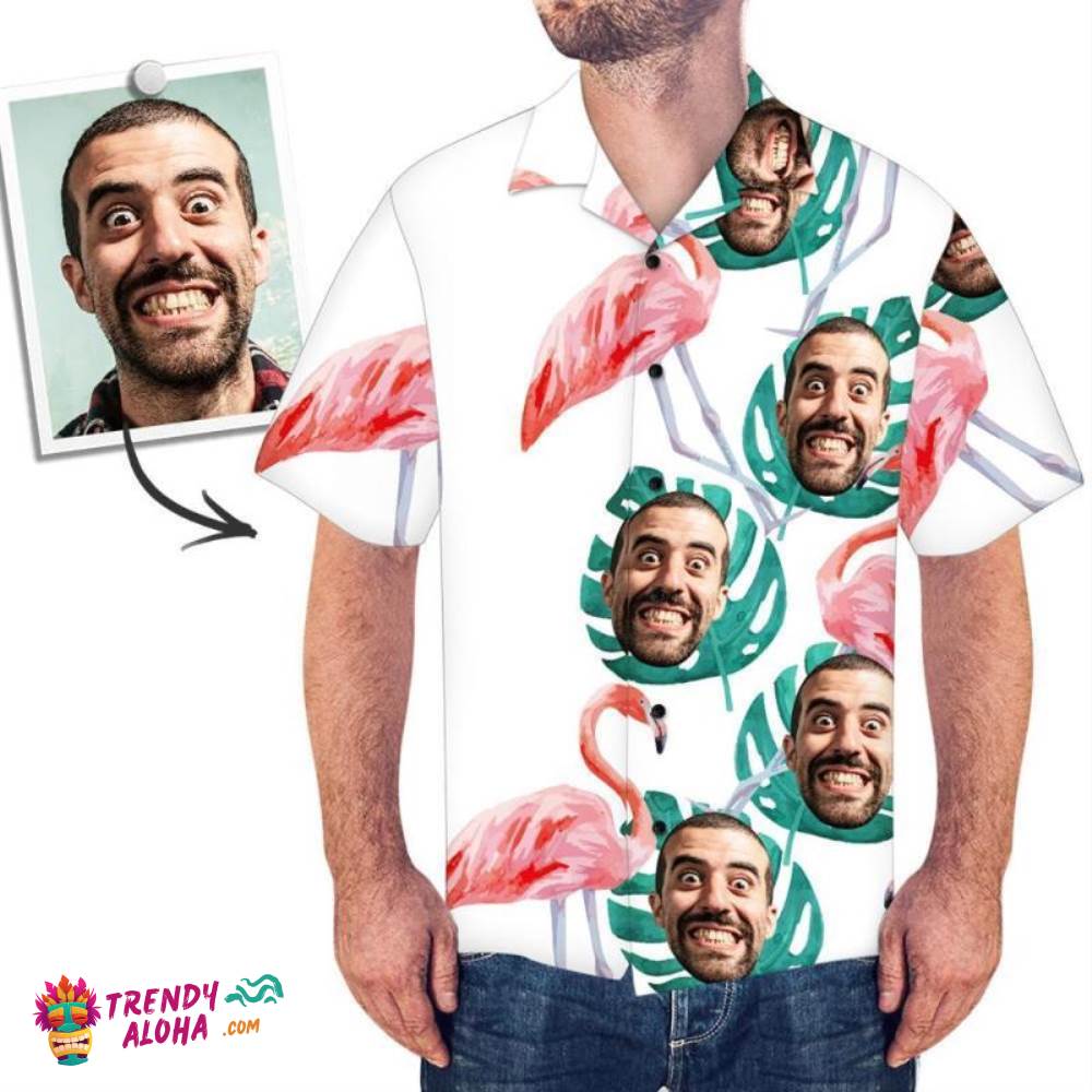 Custom Trendy Aloha Hawaiian Shirts Funny Flamingo Design Aloha Beach Shirt For Men