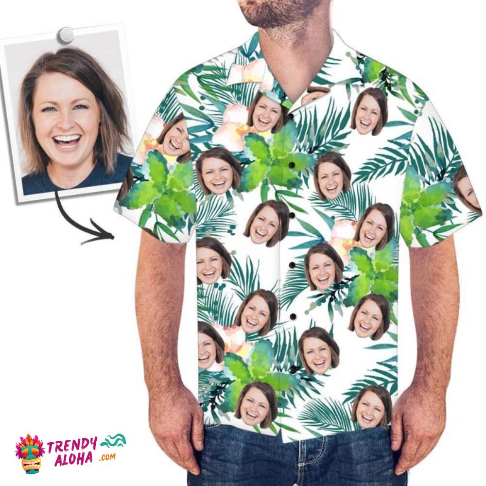 Custom Trendy Aloha Hawaiian Shirts Green Flower Design Personalized Aloha Beach Shirt For Men