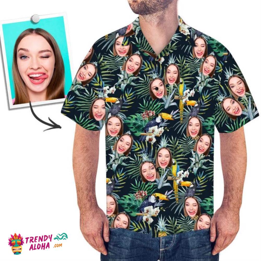 Custom Trendy Aloha Hawaiian Shirts Leaves And Birds Personalized Aloha Beach Shirt For Mencustom Trendy Aloha Hawaiian Shirts Leaves And Birds Personalized Aloha Beach Shirt For Men