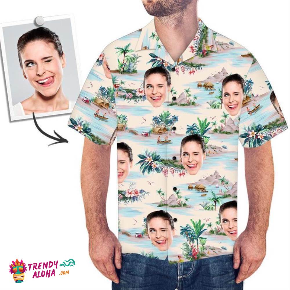 Custom Trendy Aloha Hawaiian Shirts Mountains And Rivers Aloha Beach Shirt For Men