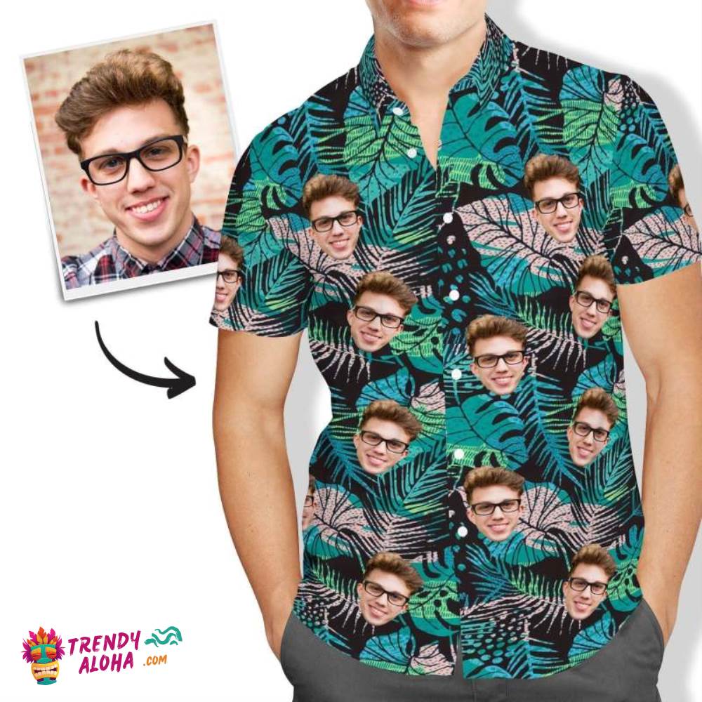 Custom Trendy Aloha Hawaiian Shirts Muti-Face Design Summer Leaves Personalized Aloha Beach Shirt For Men