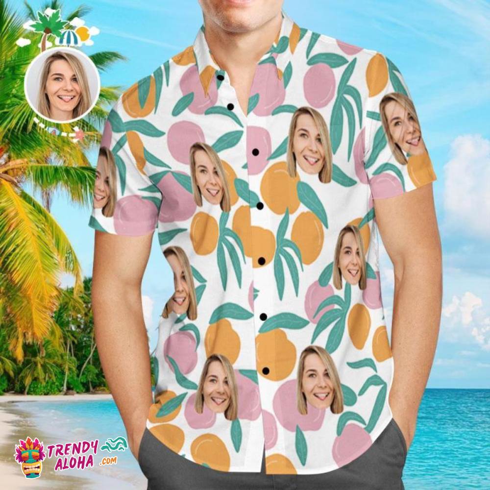 Custom Trendy Aloha Hawaiian Shirts Orange Design Aloha Beach Shirt For Men