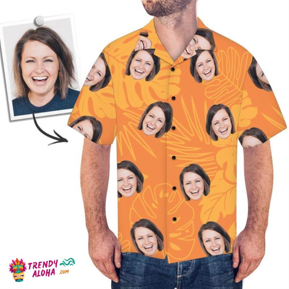 Custom Trendy Aloha Hawaiian Shirts Orange Leaves Personalized Aloha Beach Shirt For Men