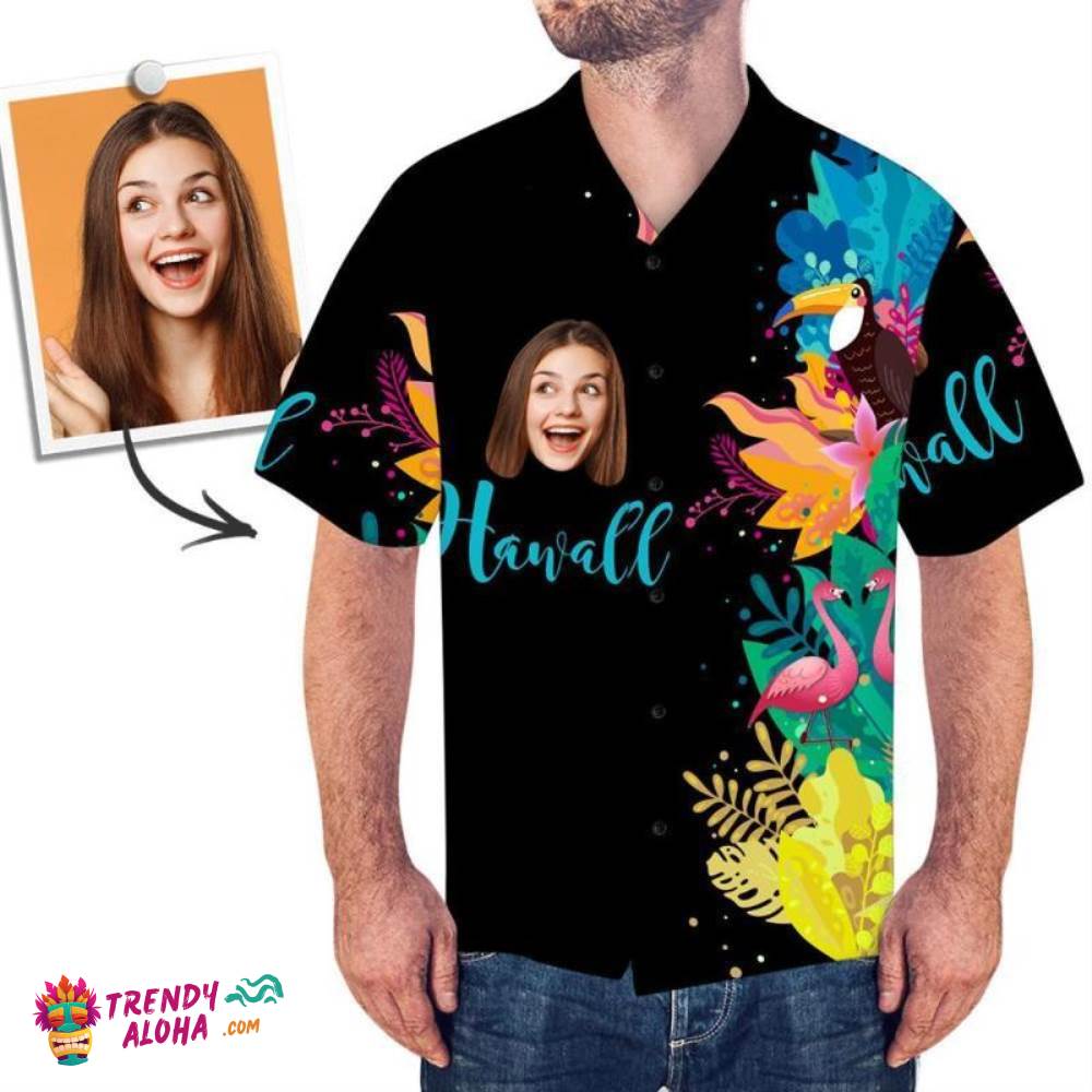 Custom Trendy Aloha Hawaiian Shirts Parrot And Flamingo Personalized Aloha Beach Shirt For Men