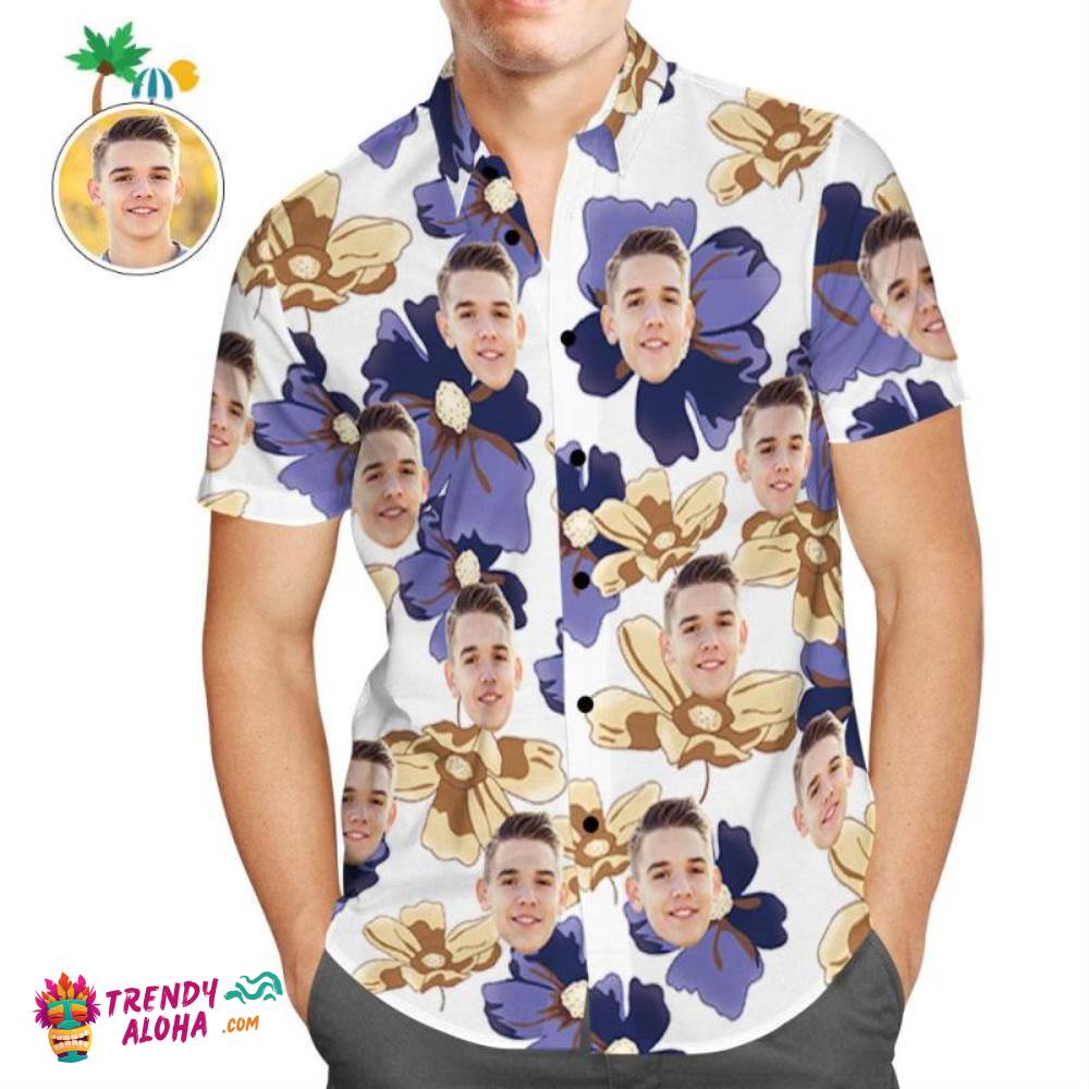 Custom Trendy Aloha Hawaiian Shirts Purple Flowers Design Aloha Beach Shirt For Men