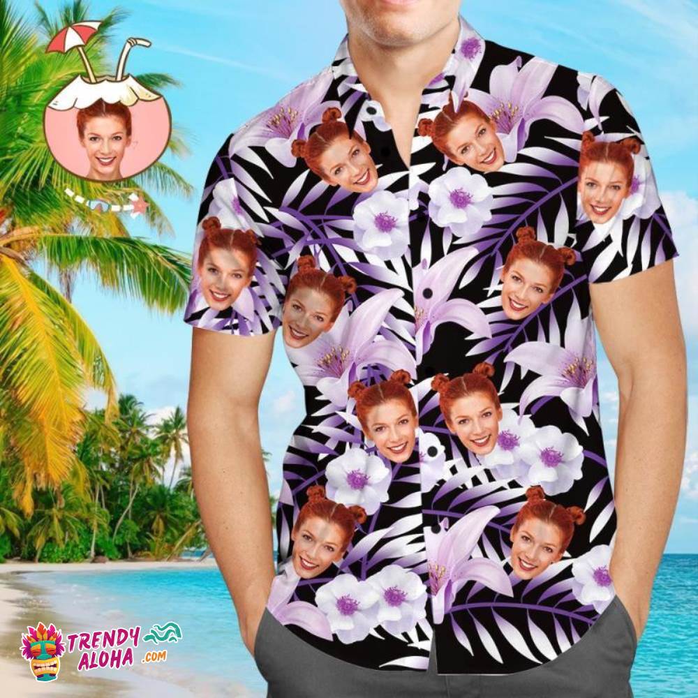 Custom Trendy Aloha Hawaiian Shirts Purple Flowers Personalized Aloha Beach Shirt For Men