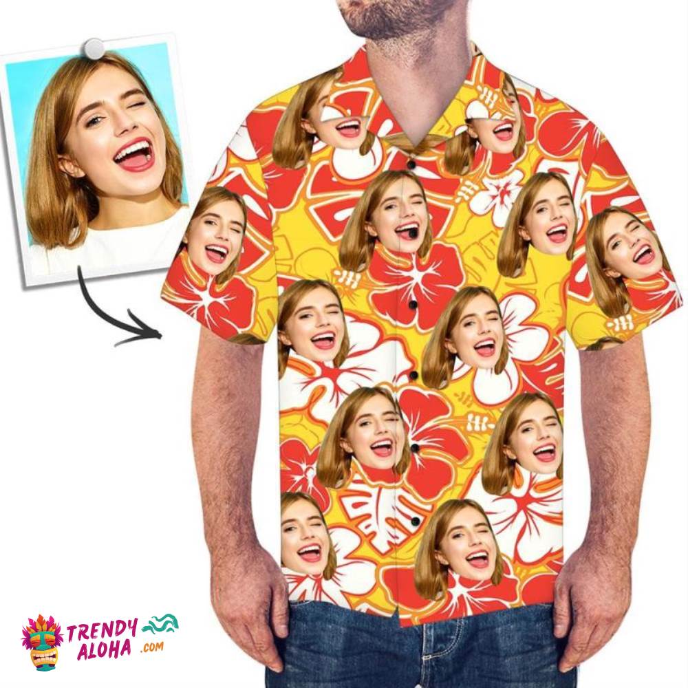 Custom Trendy Aloha Hawaiian Shirts Red And Yellow Flower Personalized Aloha Beach Shirt For Mencustom Trendy Aloha Hawaiian Shirts Red And Yellow Flower Personalized Aloha Beach Shirt For Men
