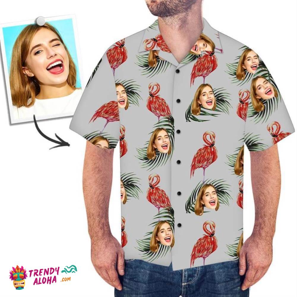 Custom Trendy Aloha Hawaiian Shirts Red Flamingo Design Personalized Aloha Beach Shirt For Men
