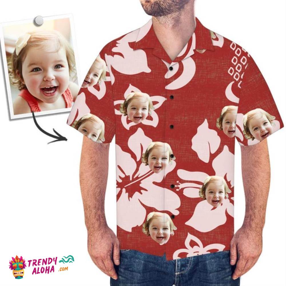 Custom Trendy Aloha Hawaiian Shirts Red Flower Design Aloha Beach Shirt For Men