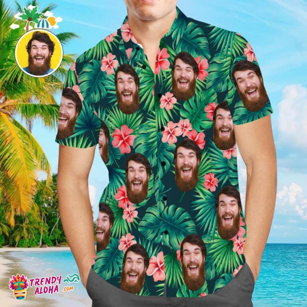 Custom Trendy Aloha Hawaiian Shirts Red Flowers Design Personalized Aloha Beach Shirt For Men