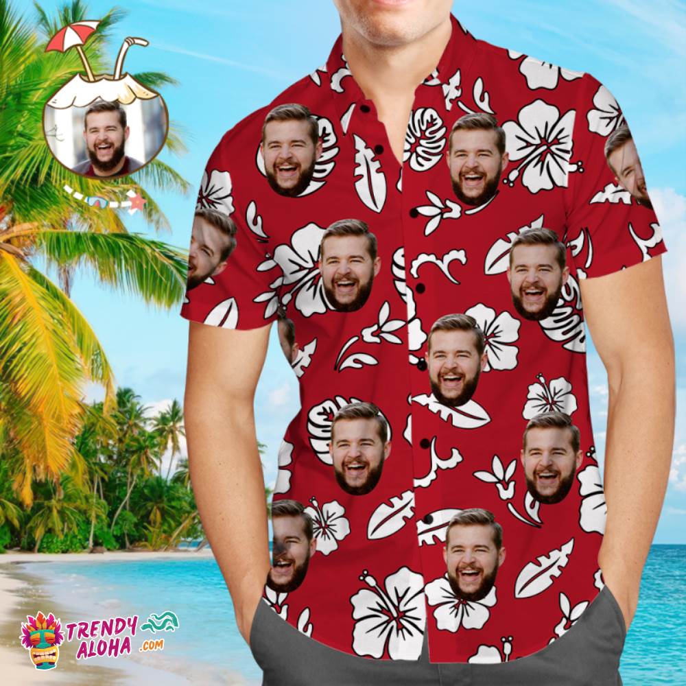 Custom Trendy Aloha Hawaiian Shirts Red Flowers Personalized Aloha Beach Shirt For Men