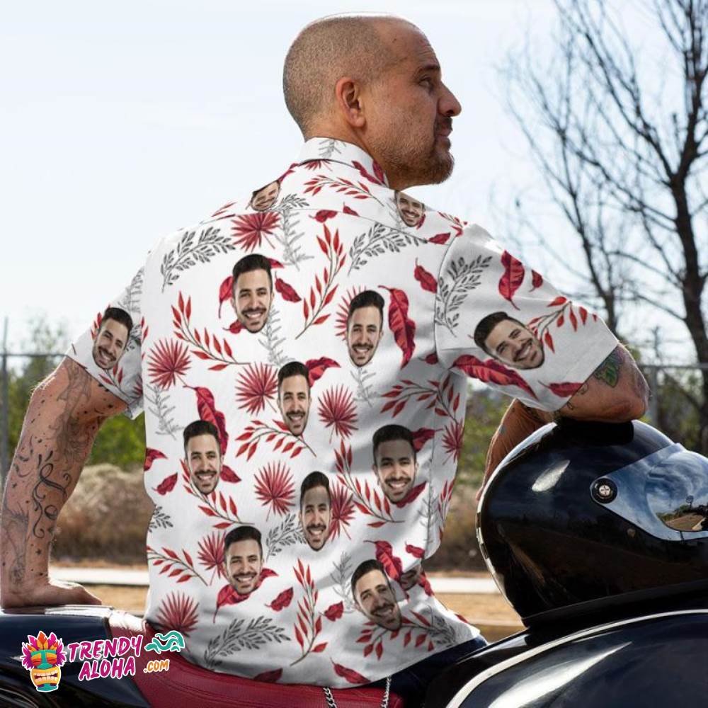 Custom Trendy Aloha Hawaiian Shirts Red Leaves Design Aloha Beach Shirt For Men